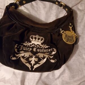 Juicy Couture Brown and Black Hobo Bag with Gold Emblem